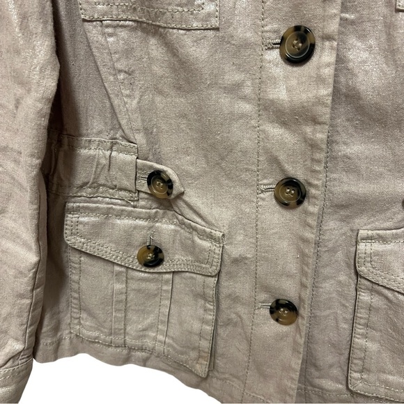 LIZ CLAIBORNE Nude Shimmer Lightweight Button Linen Blend Jacket, Size PM - Picture 10 of 14